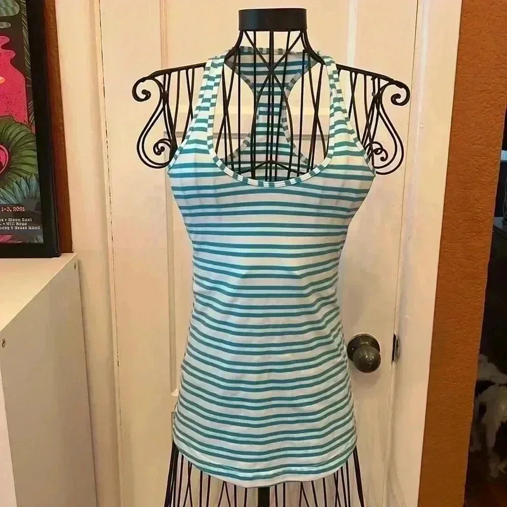 Lululemon Cool Racerback Twin Stripe Spry Blue-Sz 4 - Picture 1 of 5